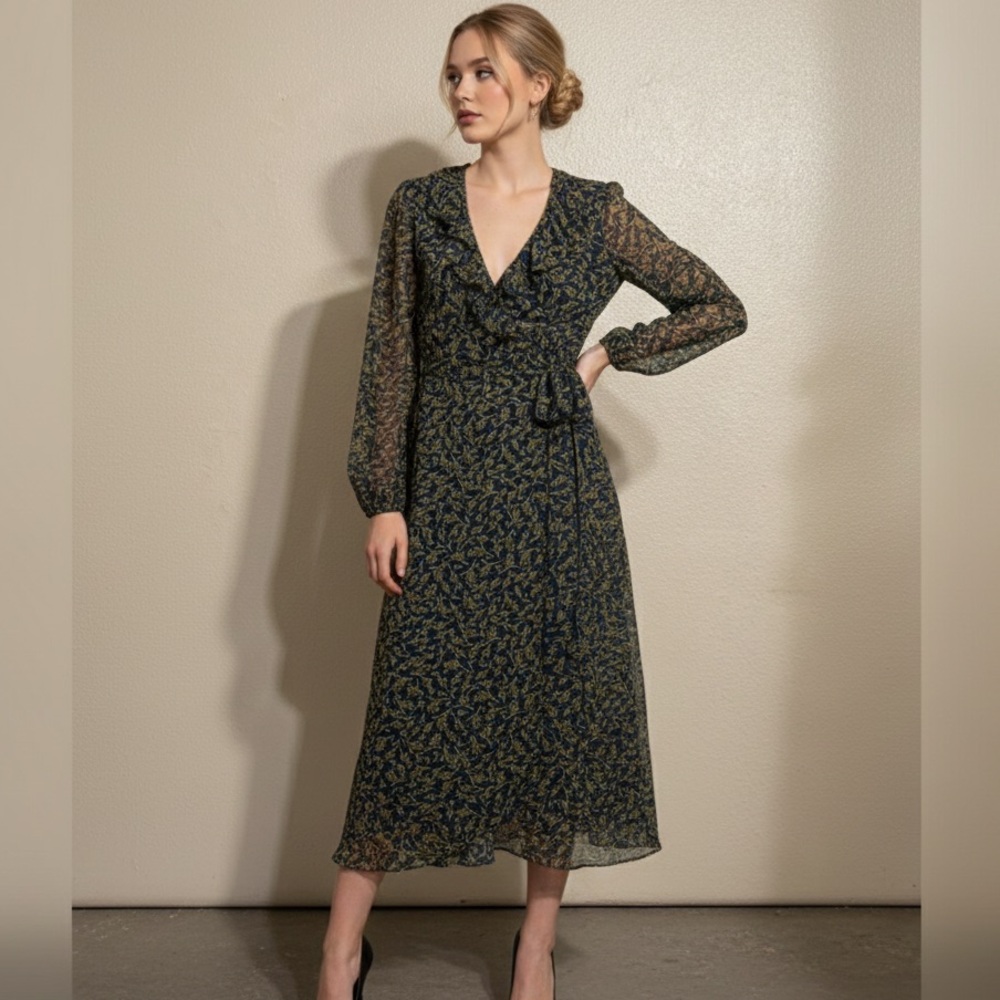 Nordstrom EVERLY Fairy Boho Floral Wrap Midi Dress